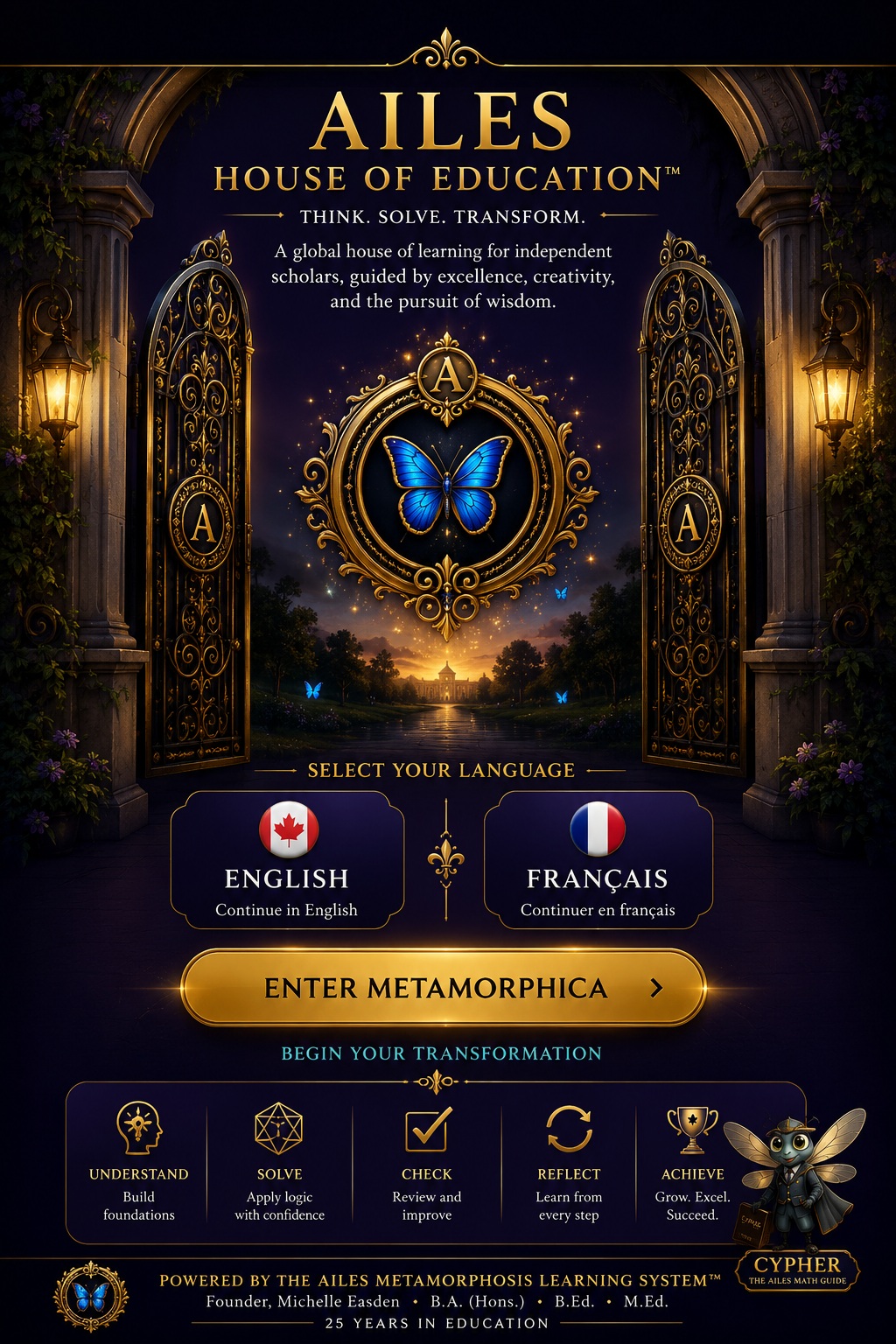 AILES House of Education — the Gate to Metamorphica. Select your language and enter.